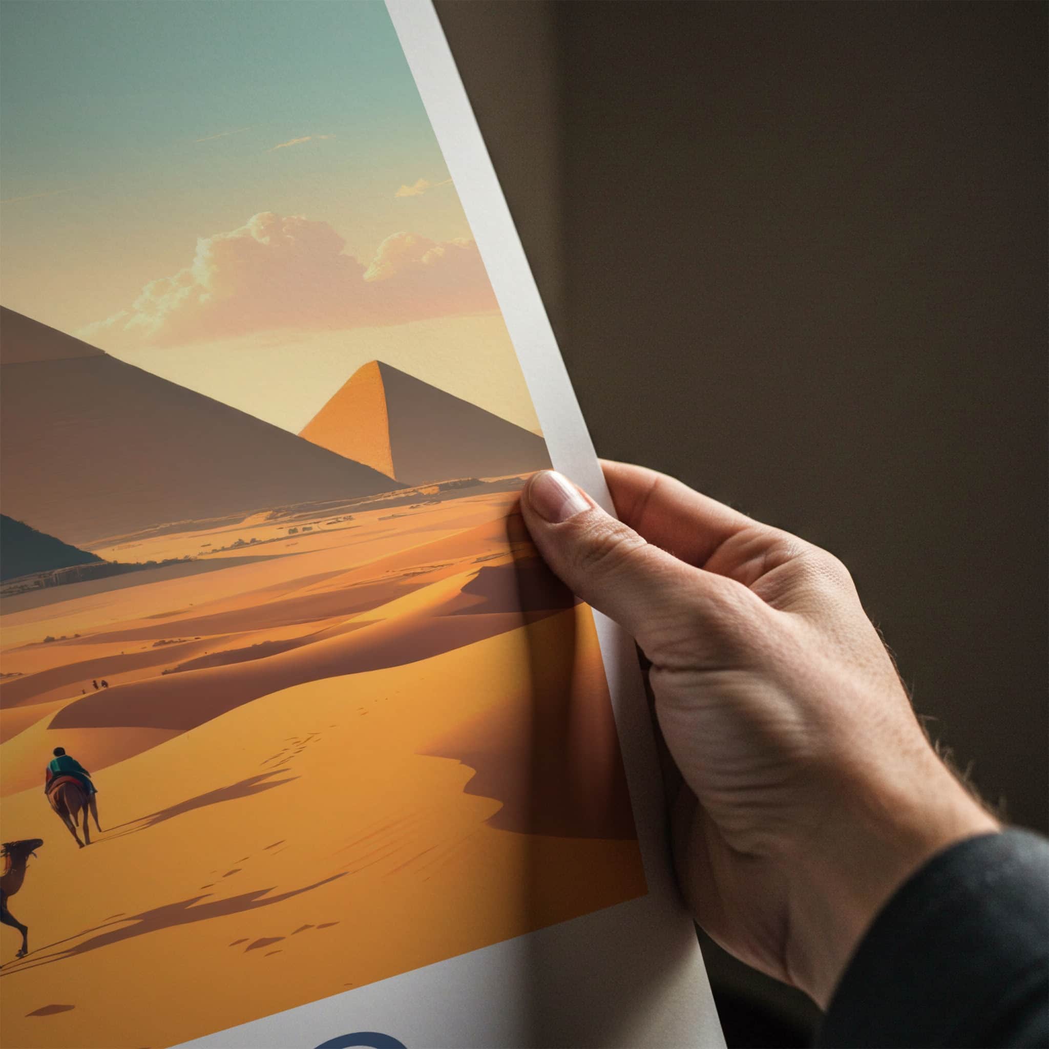 Cairo Poster - Egypt Travel Art - Sunlit Desert Pyramids Home Decor