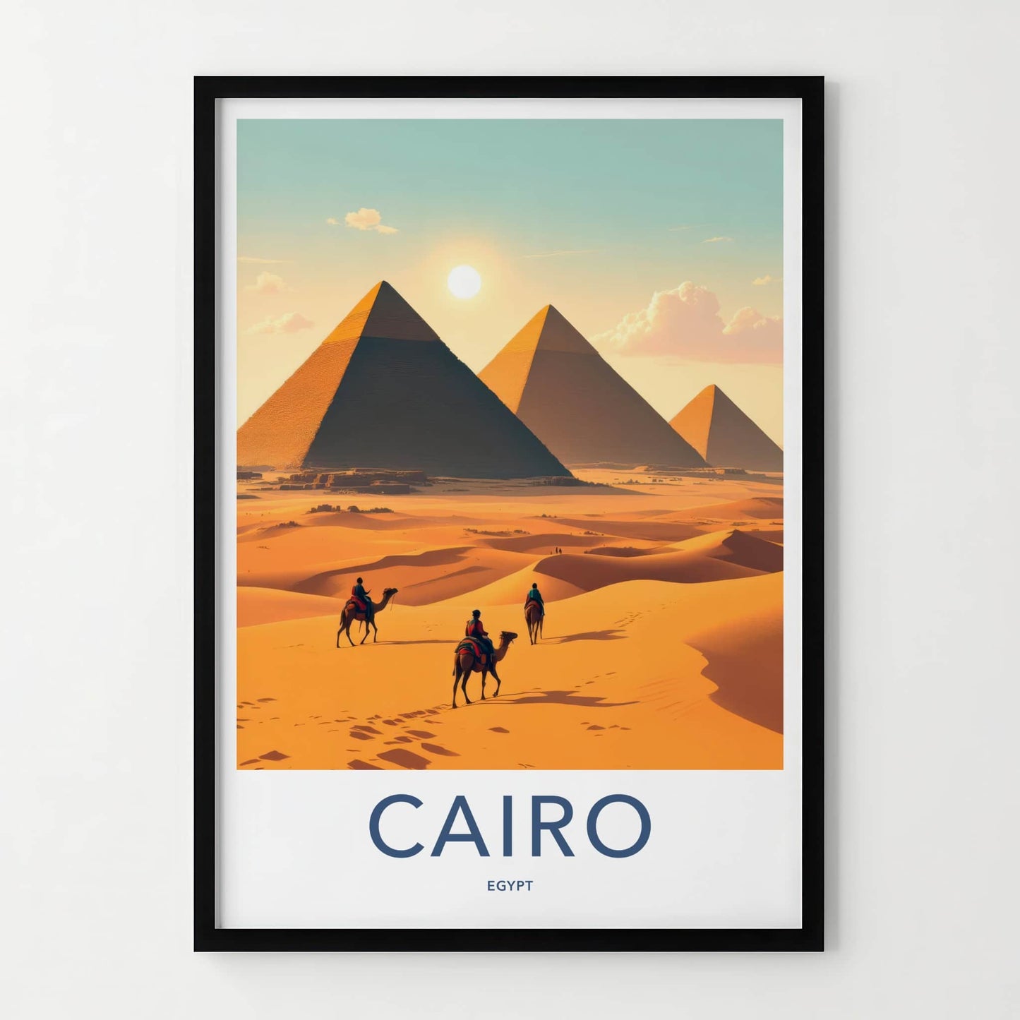 Cairo Poster - Egypt Travel Art - Sunlit Desert Pyramids Home Decor