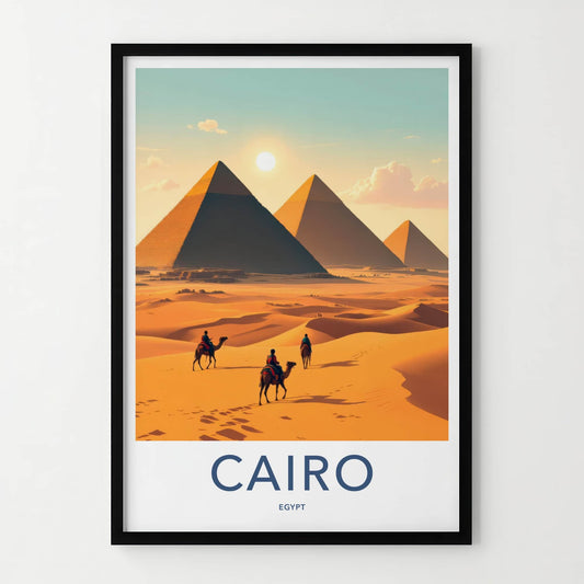 Cairo Poster - Egypt Travel Art - Sunlit Desert Pyramids Home Decor