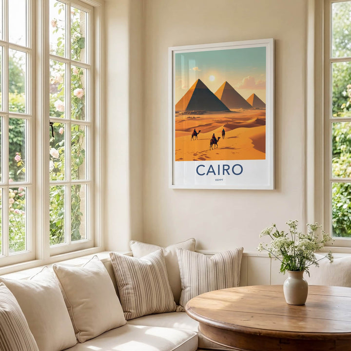 Cairo Poster - Egypt Travel Art - Sunlit Desert Pyramids Home Decor