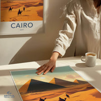 Cairo Poster - Egypt Travel Art - Sunlit Desert Pyramids Home Decor