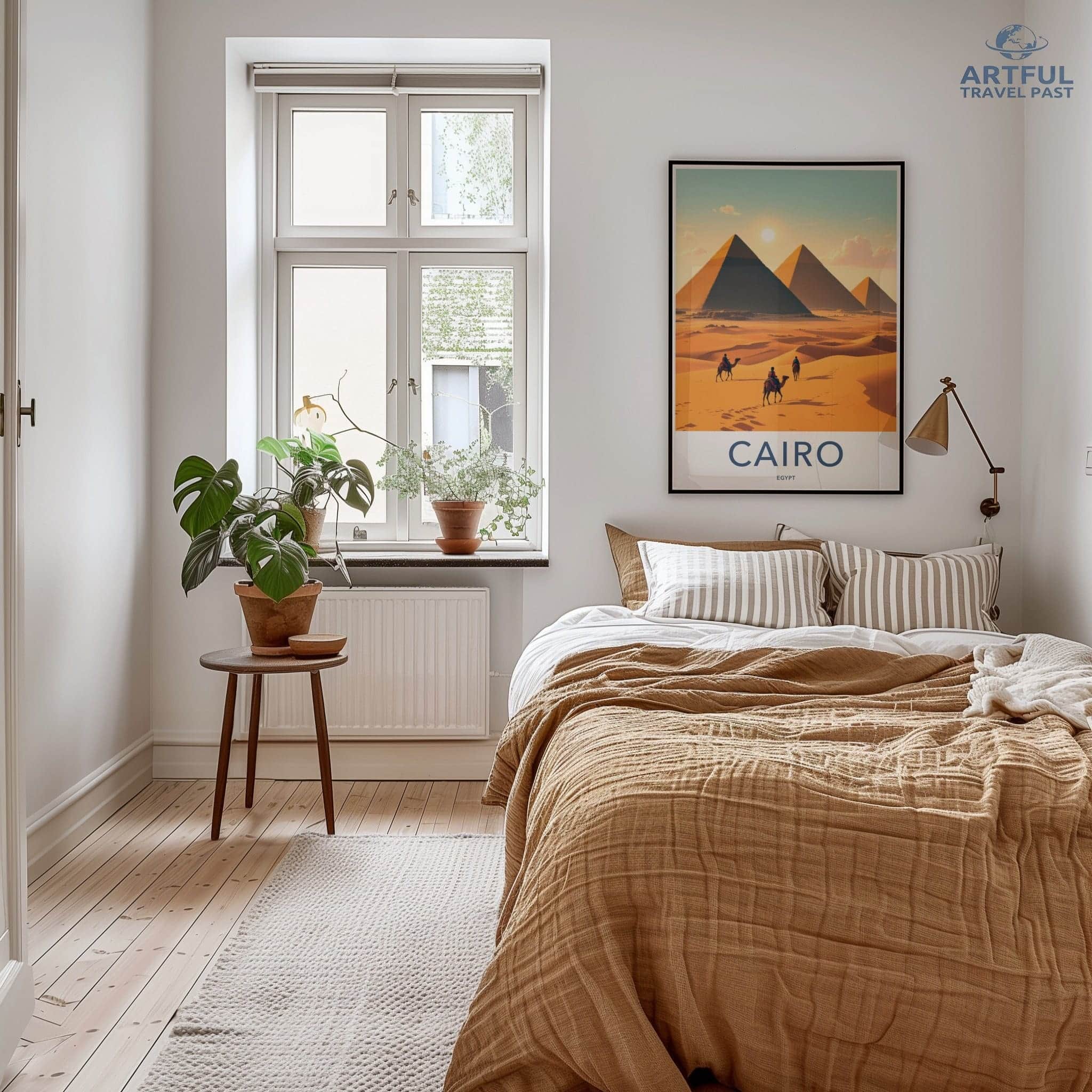 Cairo Poster - Egypt Travel Art - Sunlit Desert Pyramids Home Decor