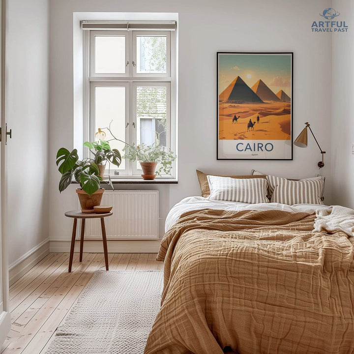 Cairo Poster - Egypt Travel Art - Sunlit Desert Pyramids Home Decor