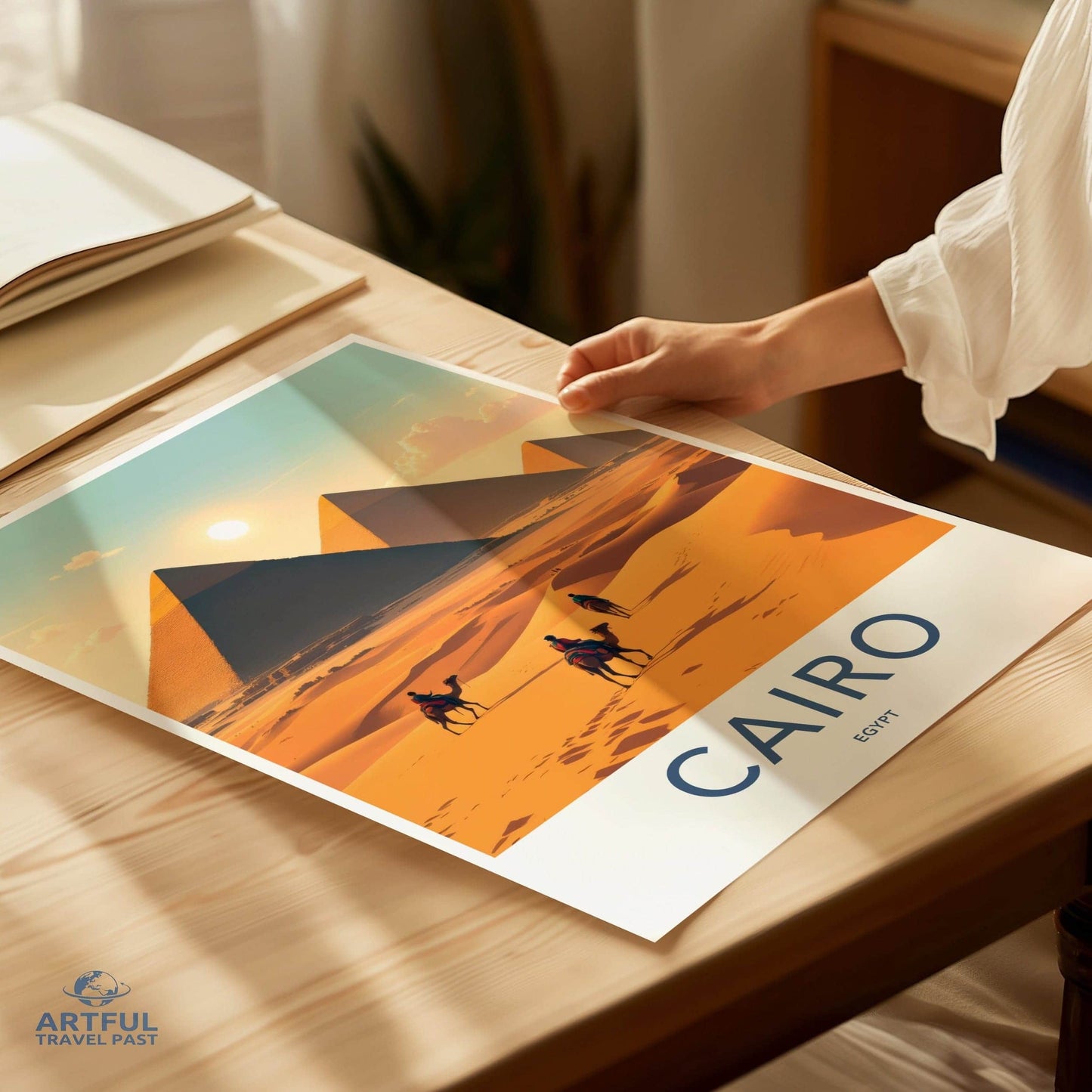 Cairo Poster - Egypt Travel Art - Sunlit Desert Pyramids Home Decor