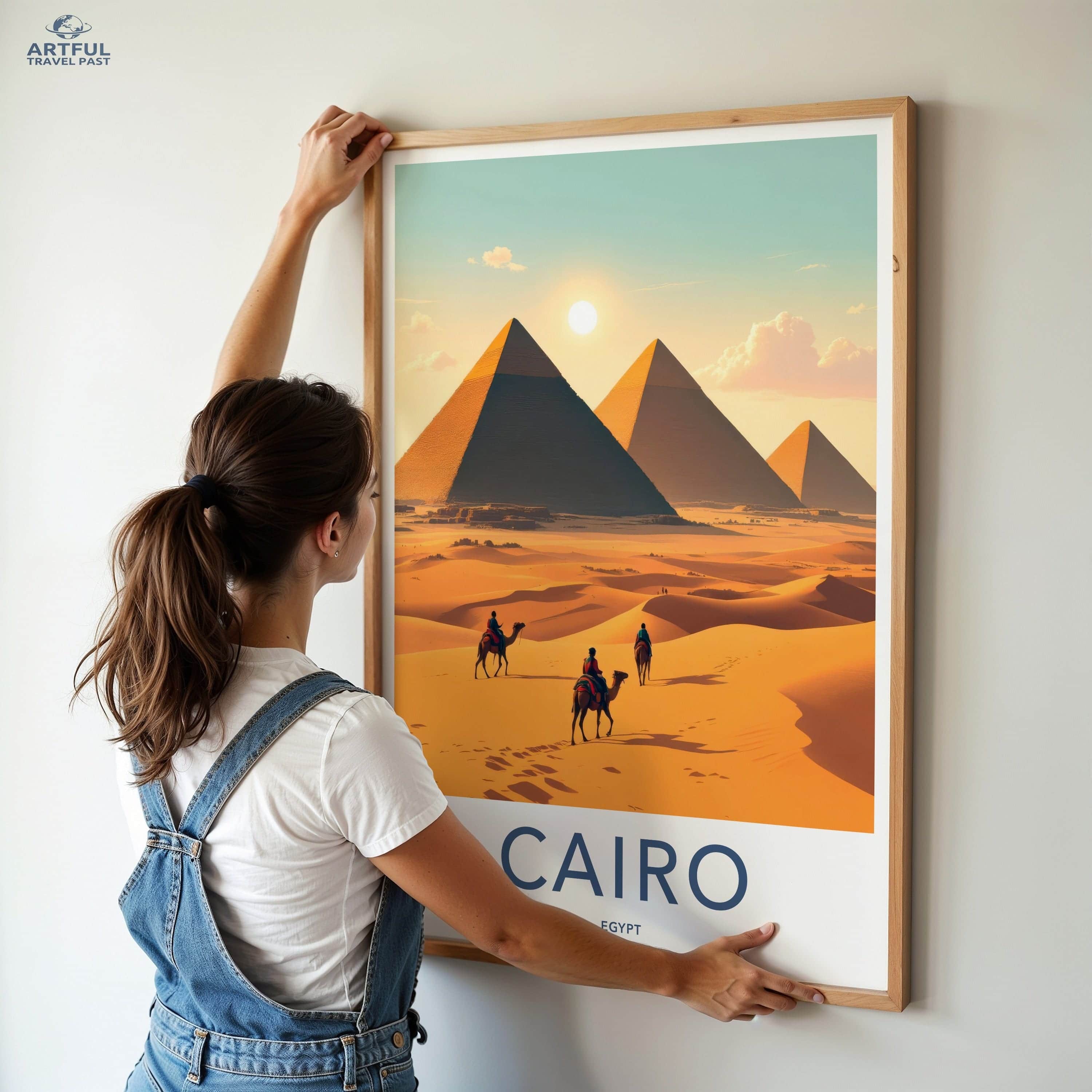 Cairo Poster - Egypt Travel Art - Sunlit Desert Pyramids Home Decor