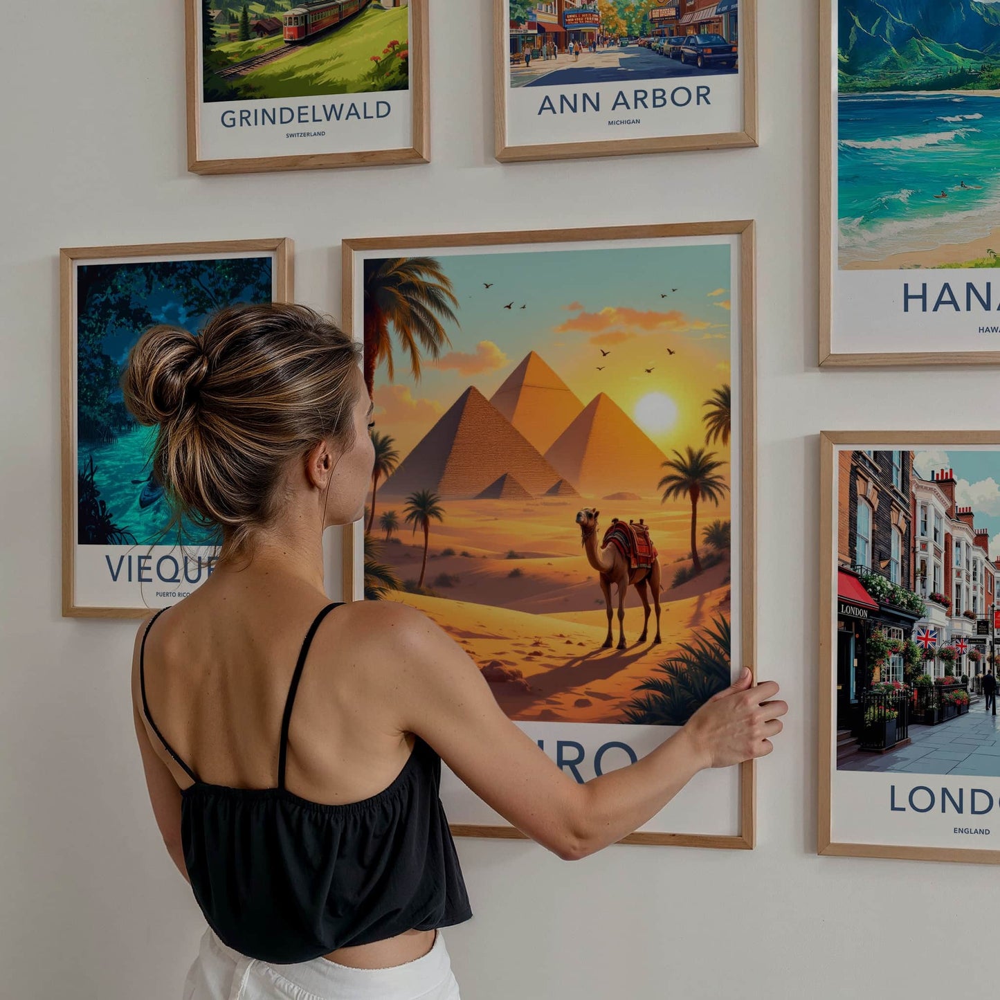 Cairo Poster - Egypt Travel Art - Sunset Desert Pyramids Home Decor