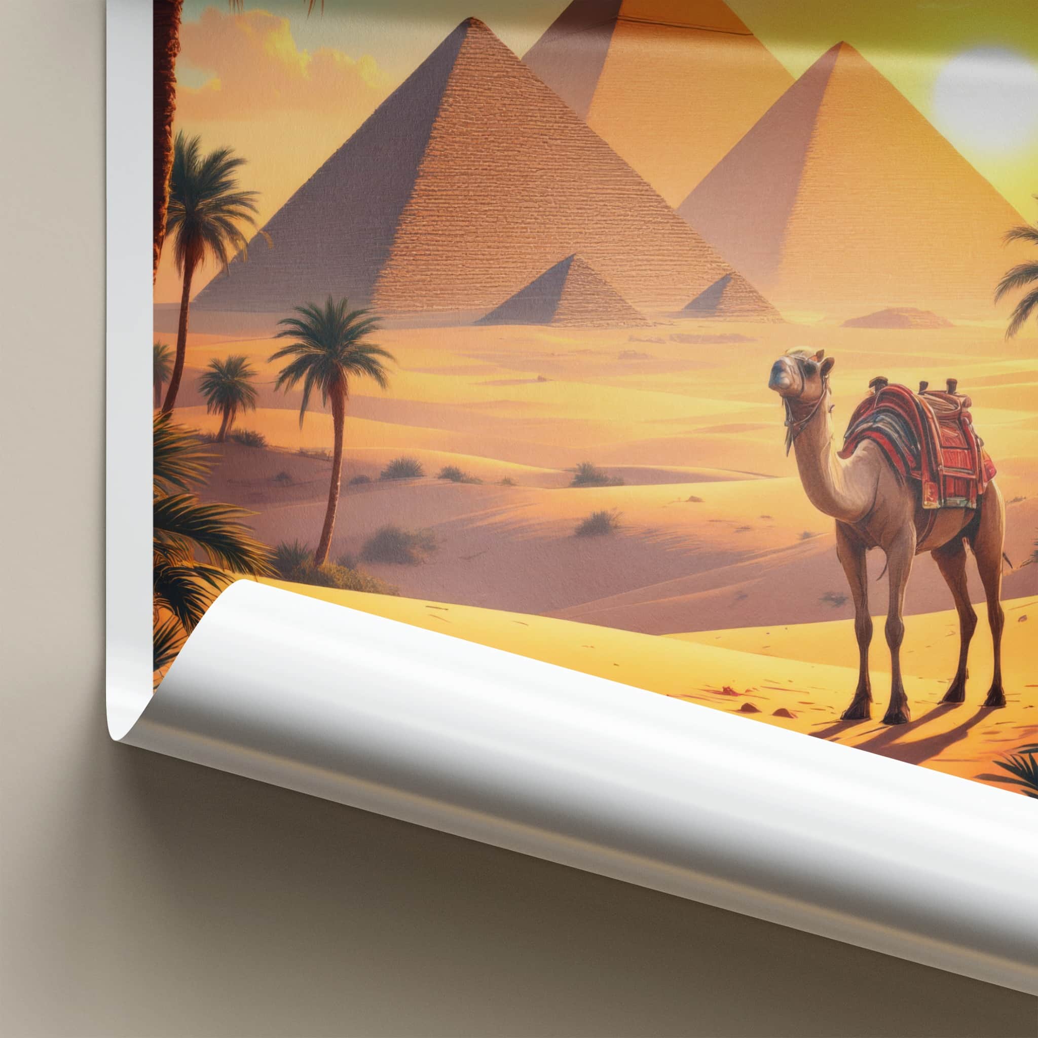 Cairo Poster - Egypt Travel Art - Sunset Desert Pyramids Home Decor
