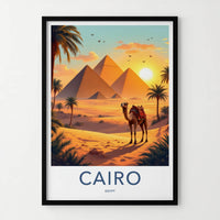 Cairo Poster - Egypt Travel Art - Sunset Desert Pyramids Home Decor