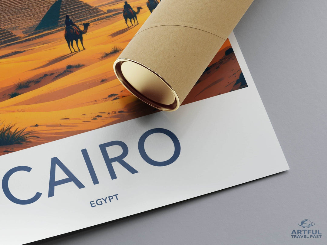 Cairo Poster - Egypt Travel Art - Sunset Desert Pyramids Home Decor