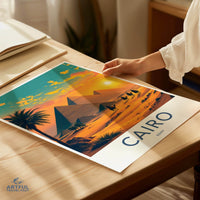 Cairo Poster - Egypt Travel Art - Sunset Desert Pyramids Home Decor