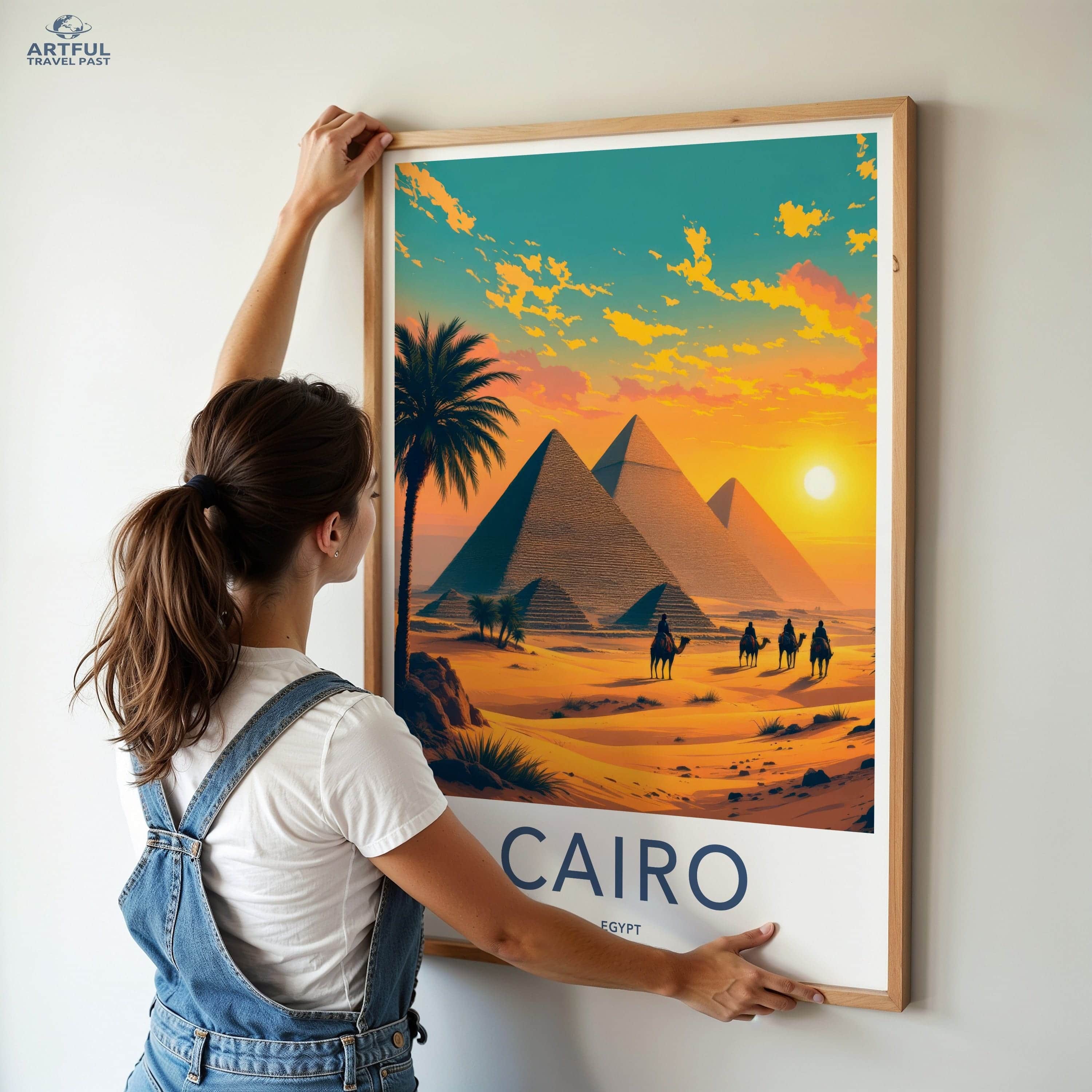 Cairo Poster - Egypt Travel Art - Sunset Desert Pyramids Home Decor