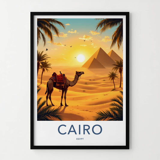 Cairo Poster - Egypt Travel Print - Desert Pyramids Camel Home Decor