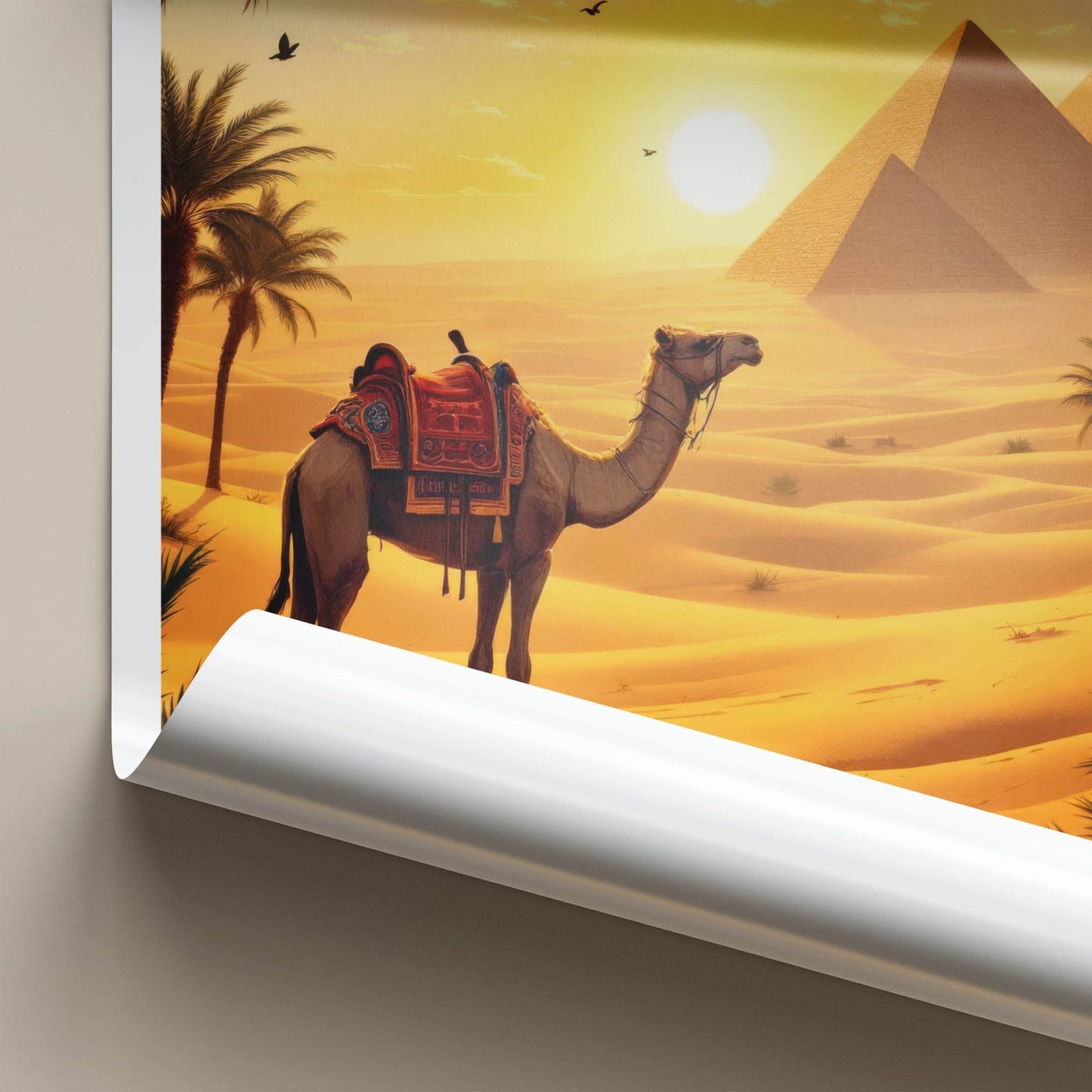 Cairo Poster - Egypt Travel Print - Desert Pyramids Camel Home Decor
