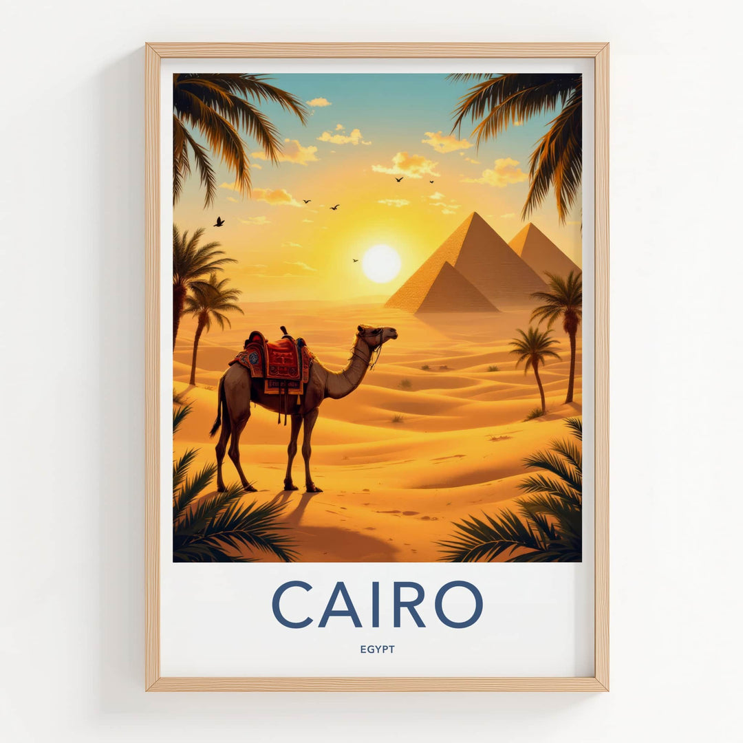 Cairo Poster - Egypt Travel Print - Desert Pyramids Camel Home Decor