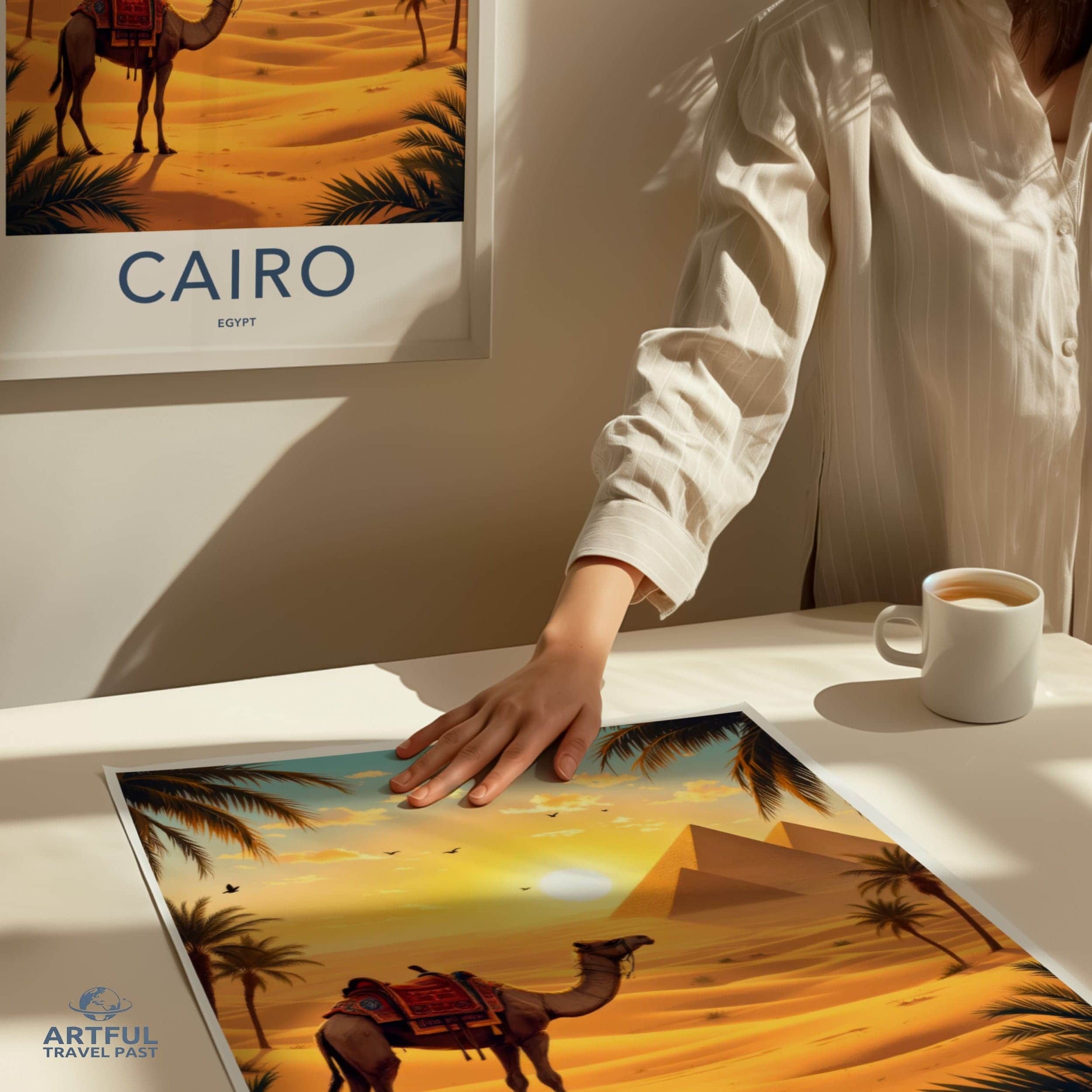 Cairo Poster - Egypt Travel Print - Desert Pyramids Camel Home Decor