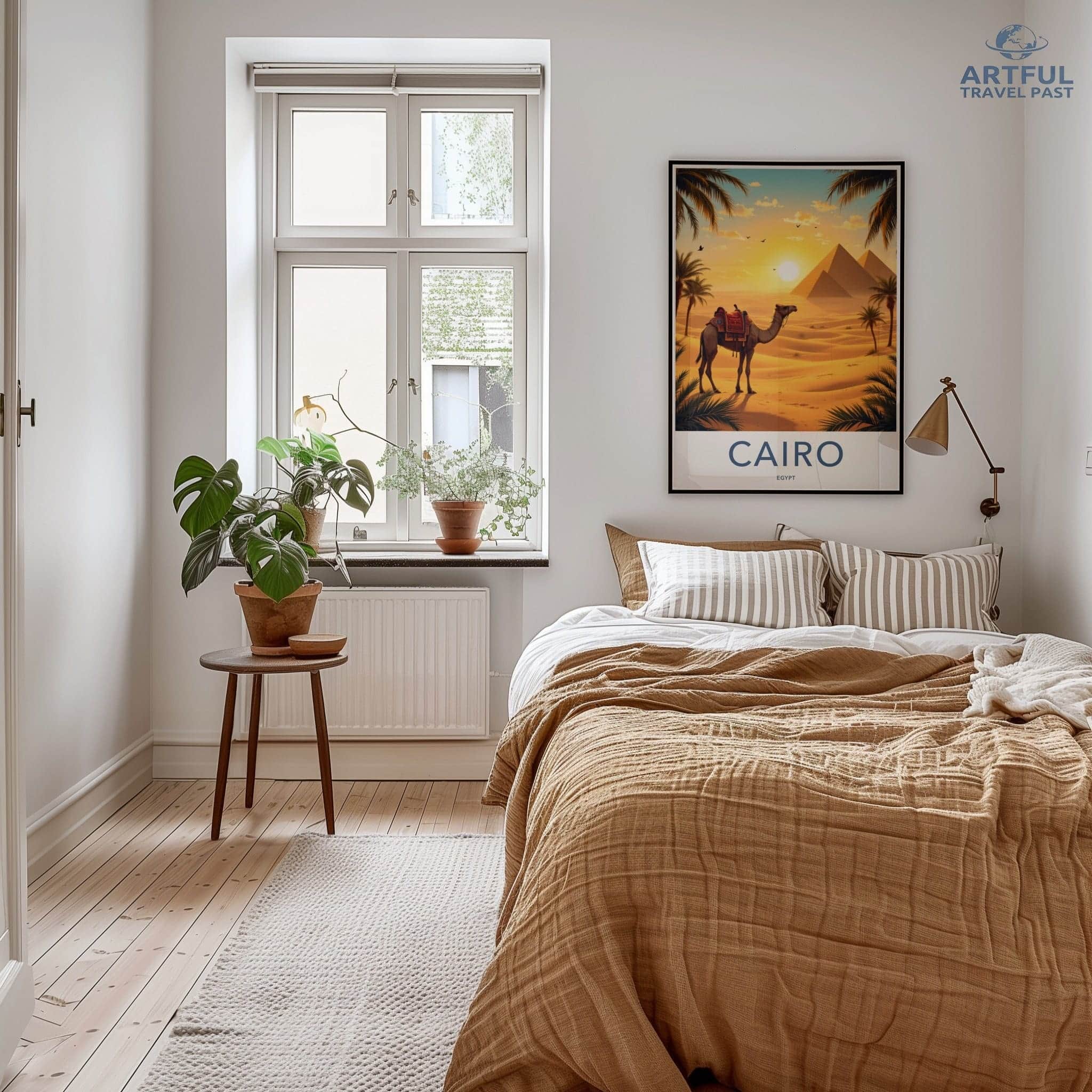 Cairo Poster - Egypt Travel Print - Desert Pyramids Camel Home Decor