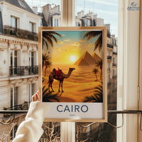 Cairo Poster - Egypt Travel Print - Desert Pyramids Camel Home Decor