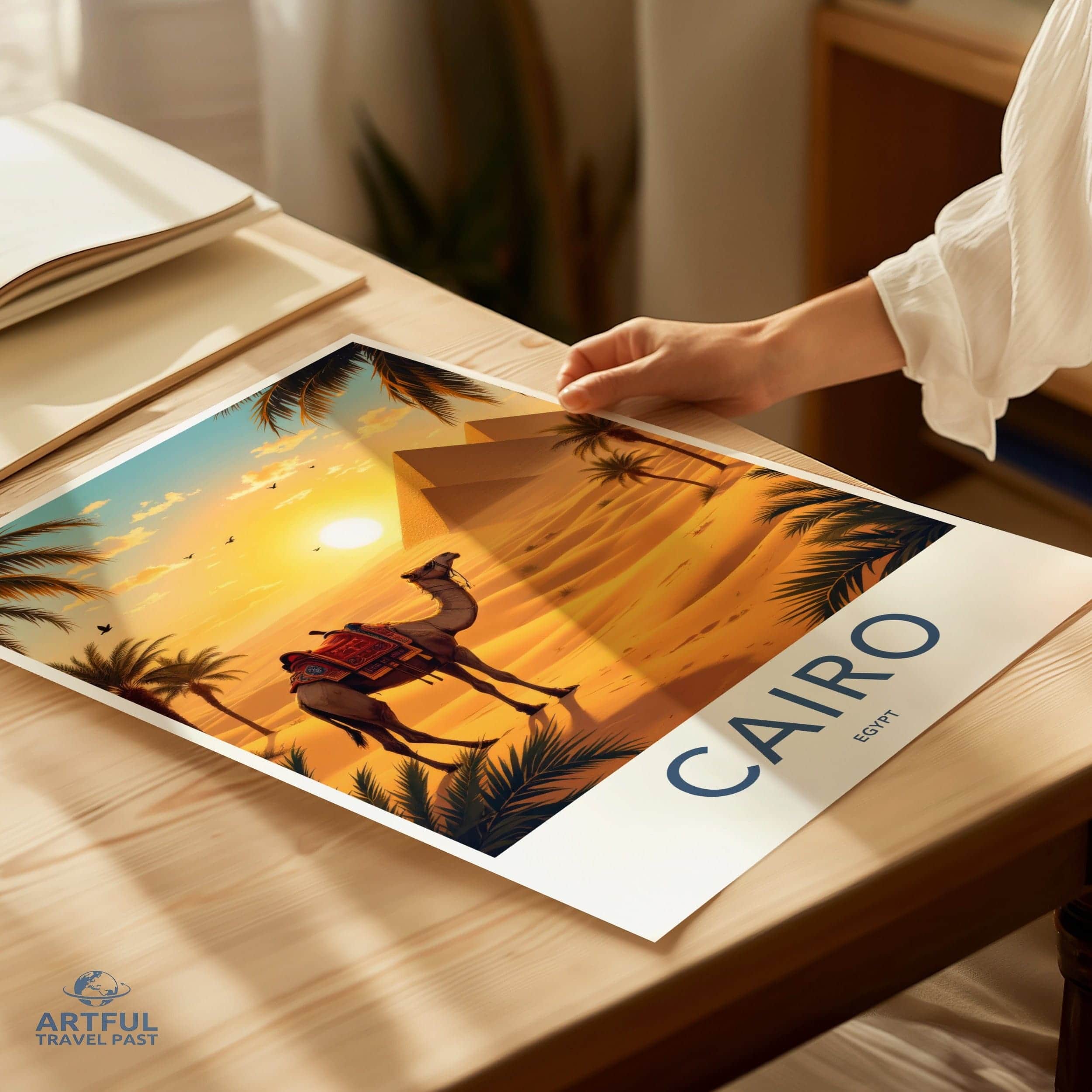 Cairo Poster - Egypt Travel Print - Desert Pyramids Camel Home Decor