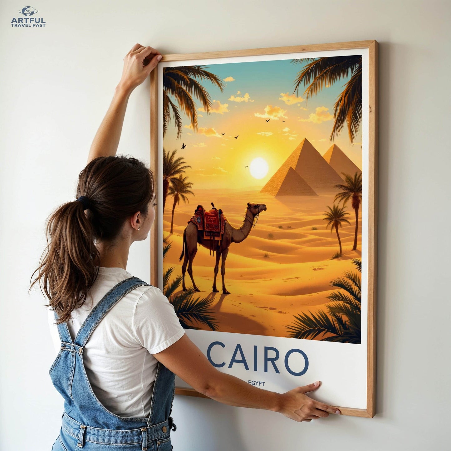 Cairo Poster - Egypt Travel Print - Desert Pyramids Camel Home Decor
