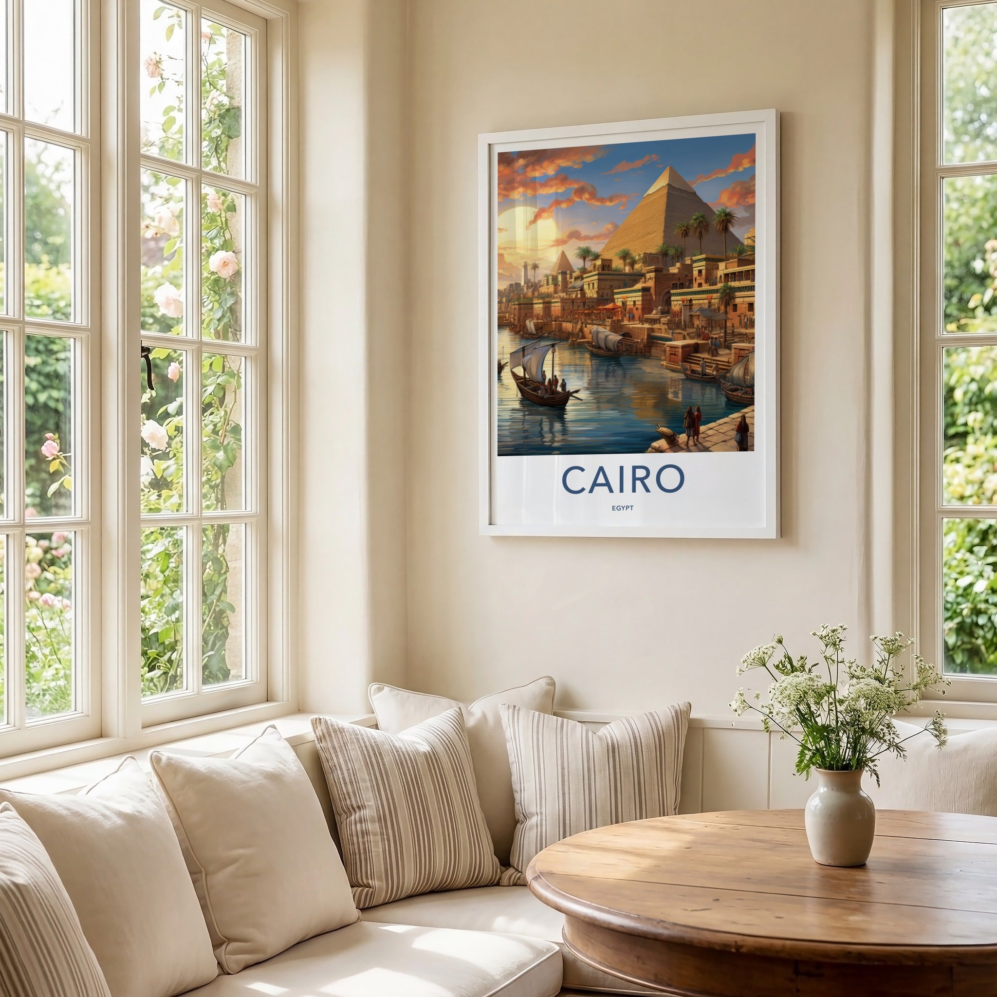 Cairo Poster - Egypt Travel Print - Golden Sunset City Lounge Decor