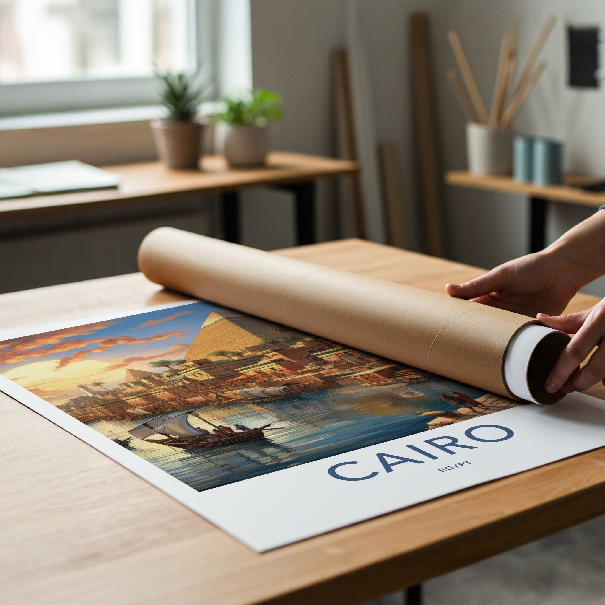 Cairo Poster - Egypt Travel Print - Golden Sunset City Lounge Decor