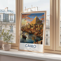 Cairo Poster - Egypt Travel Print - Golden Sunset City Lounge Decor