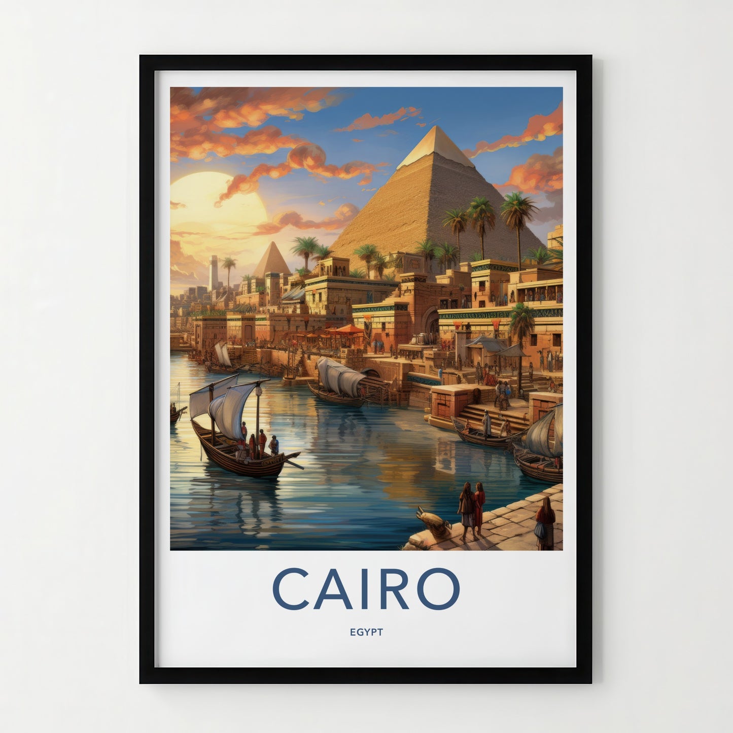 Cairo Poster - Egypt Travel Print - Golden Sunset City Lounge Decor