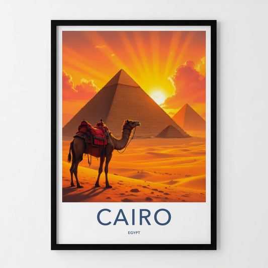 Cairo Poster - Egypt Travel Print - Sunset Desert Camel Lounge Decor