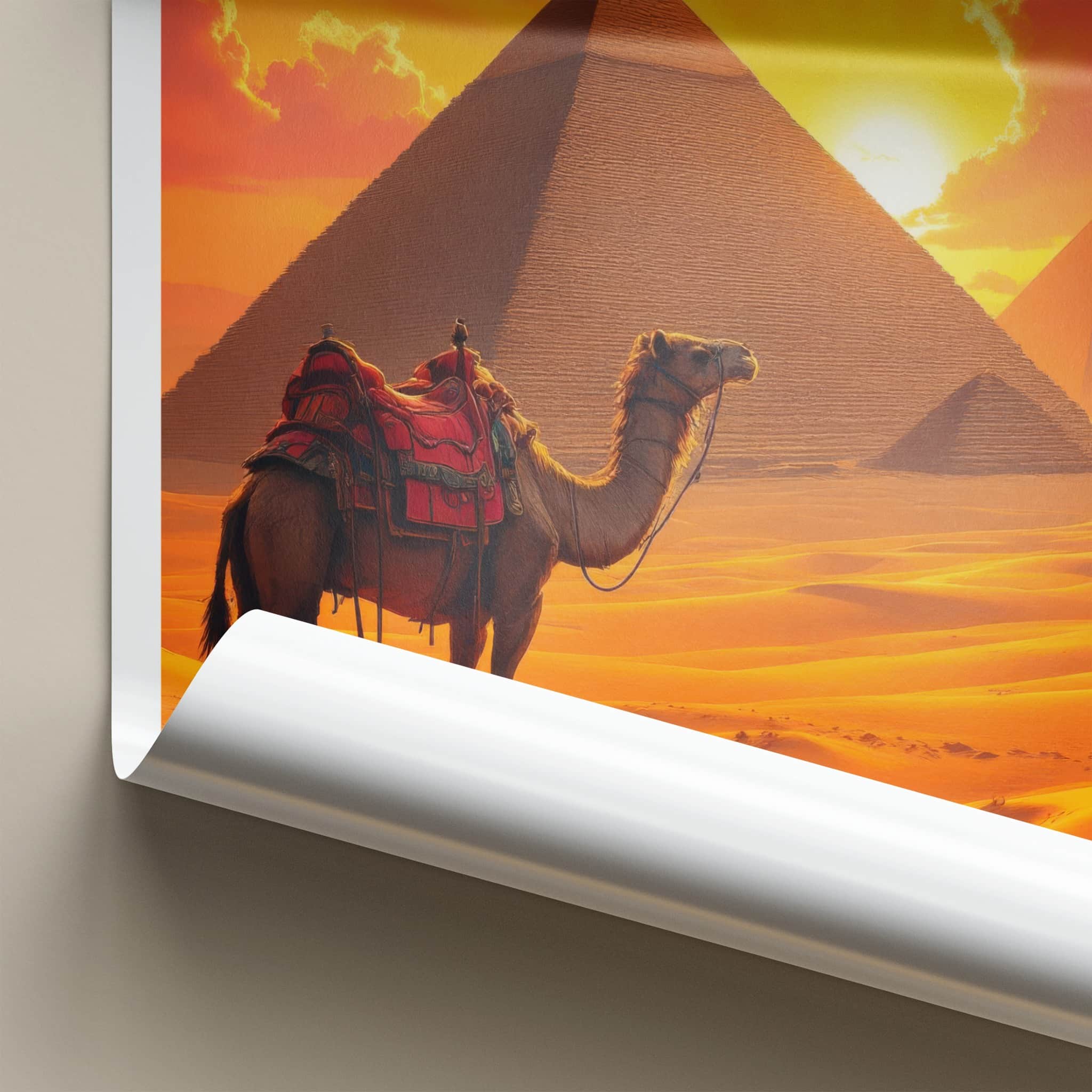 Cairo Poster - Egypt Travel Print - Sunset Desert Camel Lounge Decor