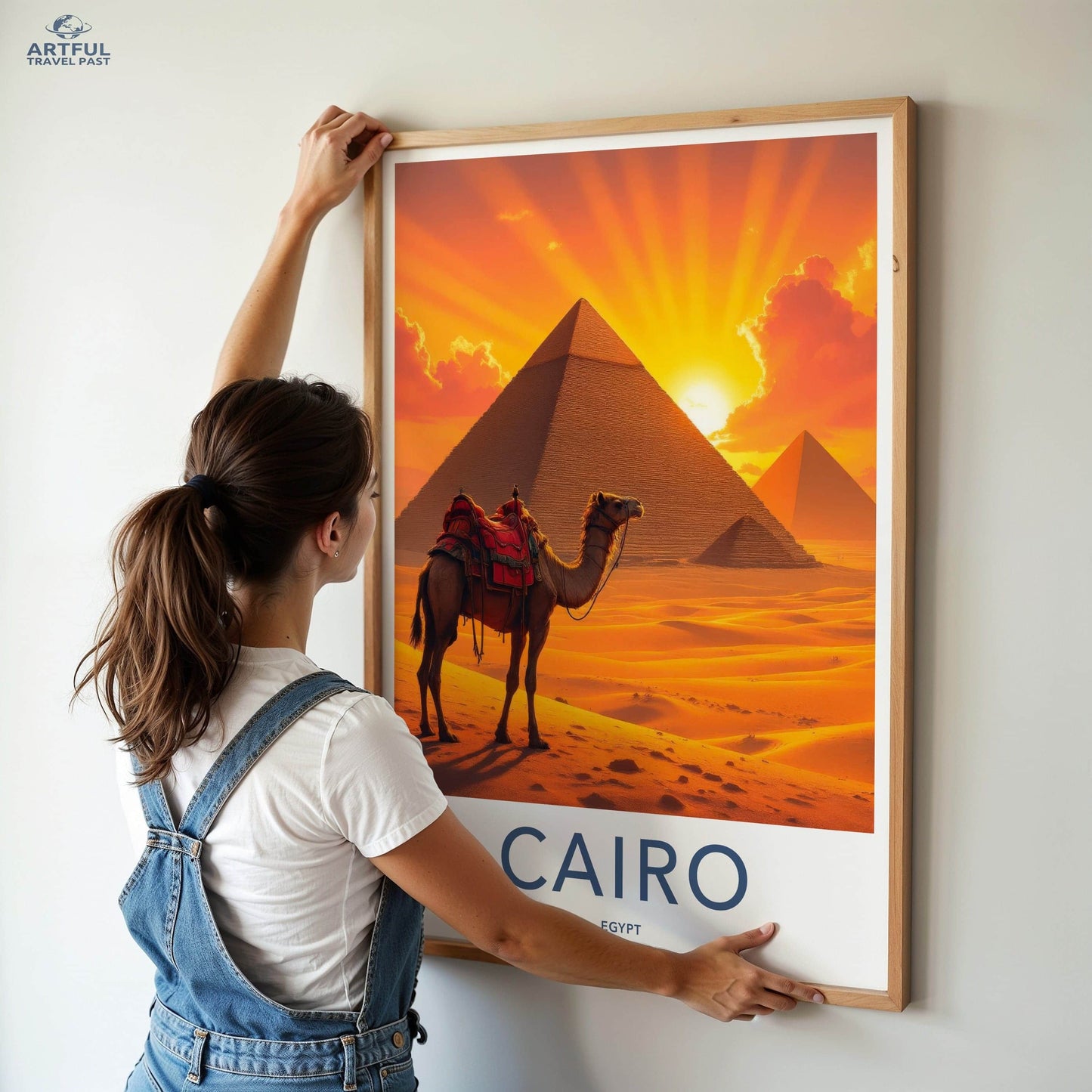 Cairo Poster - Egypt Travel Print - Sunset Desert Camel Lounge Decor