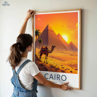 Cairo Poster - Egypt Travel Art - Desert Pyramids Sunset Home Decor