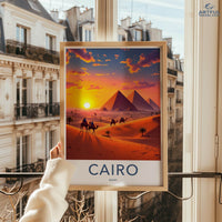 Cairo Poster - Egypt Framed Art - Majestic Pyramids Sunset Framed Decor