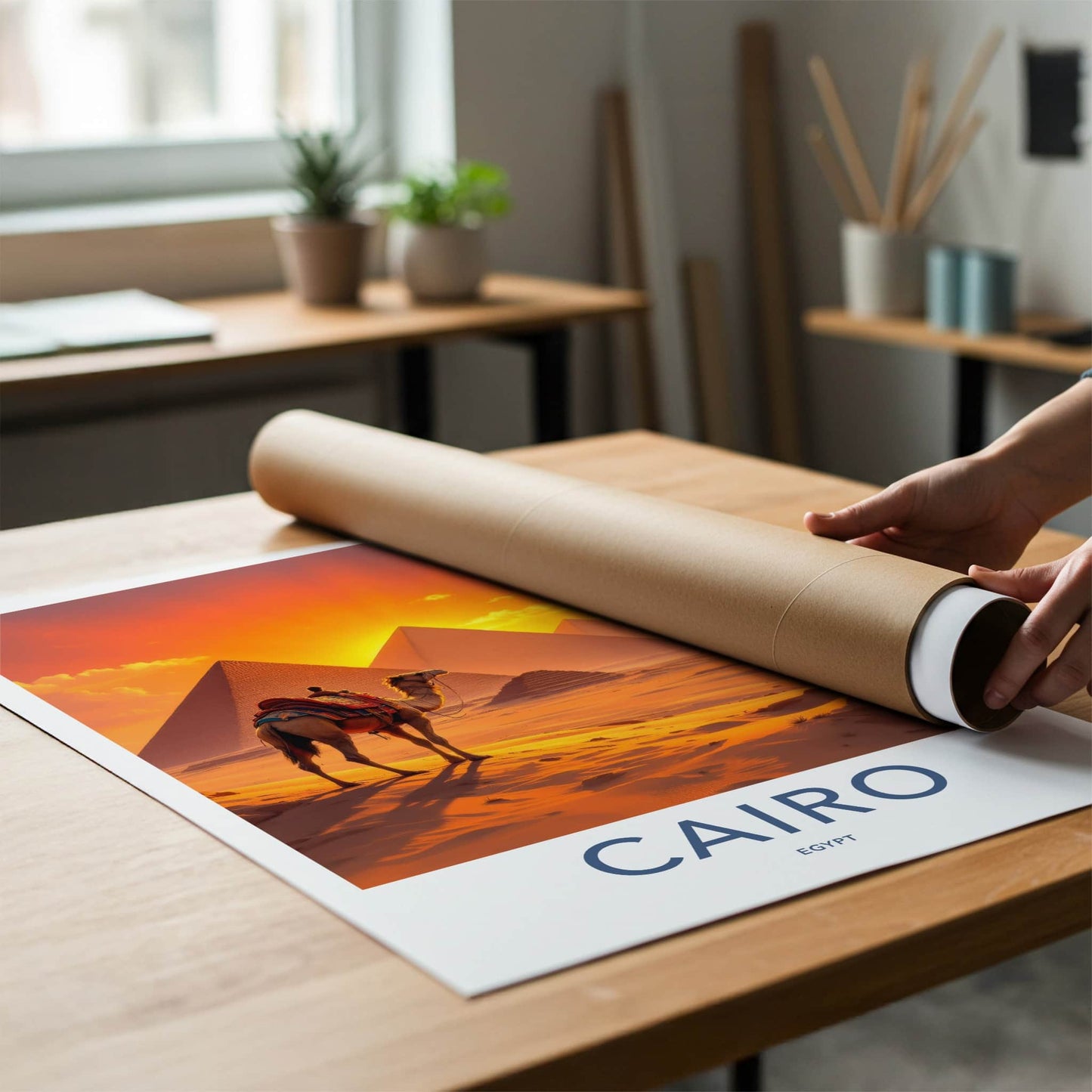 Cairo Poster - Egypt Wall Art - Orange Sky Pyramids Wall Decor