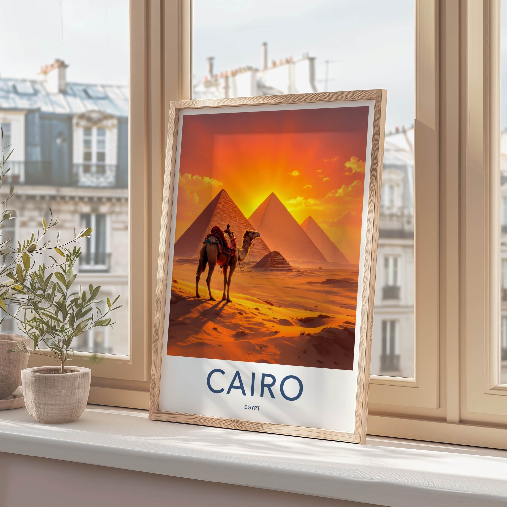 Cairo Poster - Egypt Wall Art - Orange Sky Pyramids Wall Decor