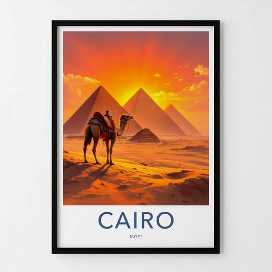 Cairo Poster - Egypt Wall Art - Orange Sky Pyramids Wall Decor