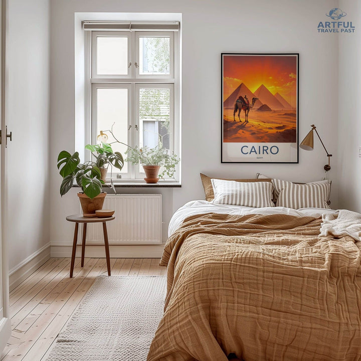 Cairo Poster - Egypt Wall Art - Orange Sky Pyramids Wall Decor