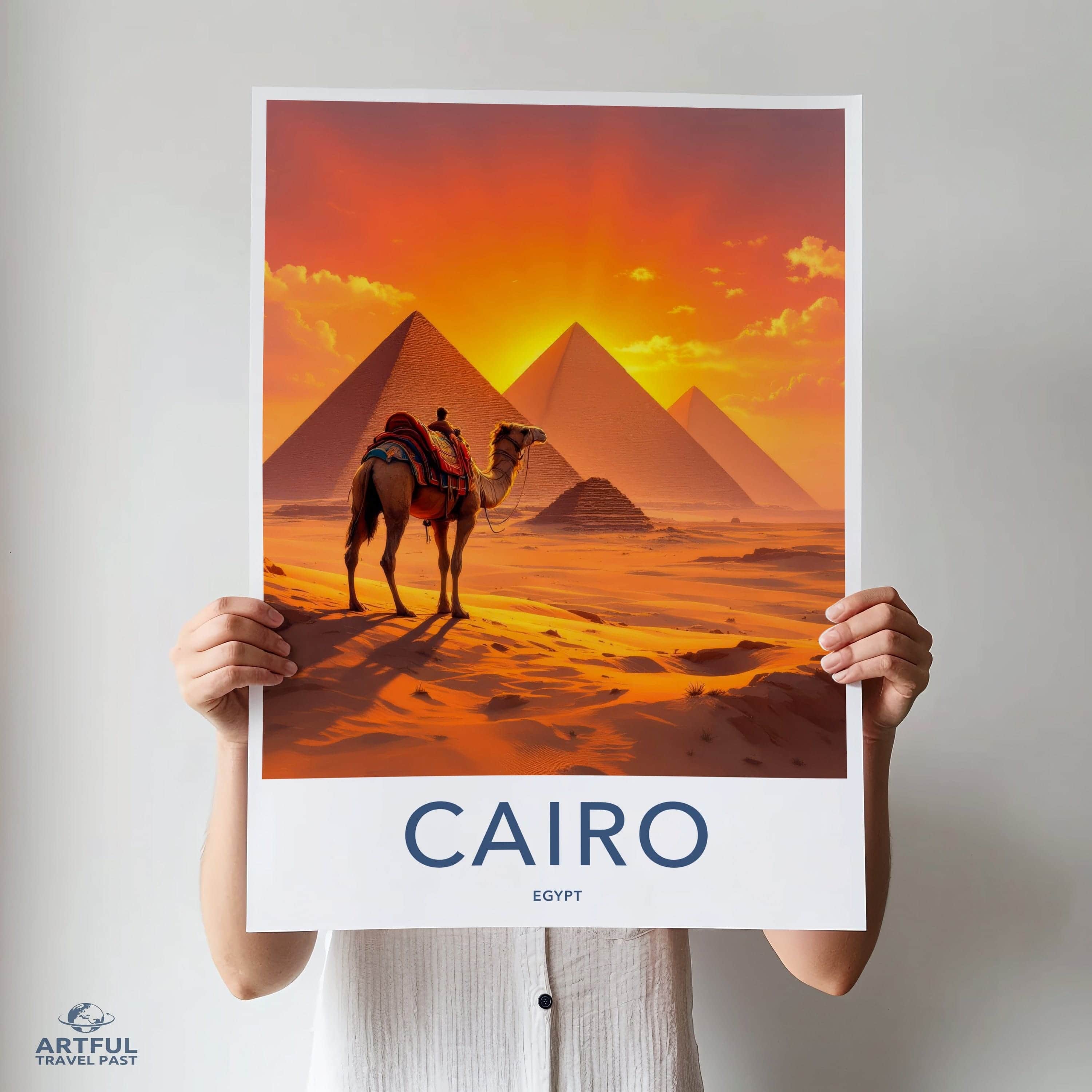 Cairo Poster - Egypt Wall Art - Orange Sky Pyramids Wall Decor
