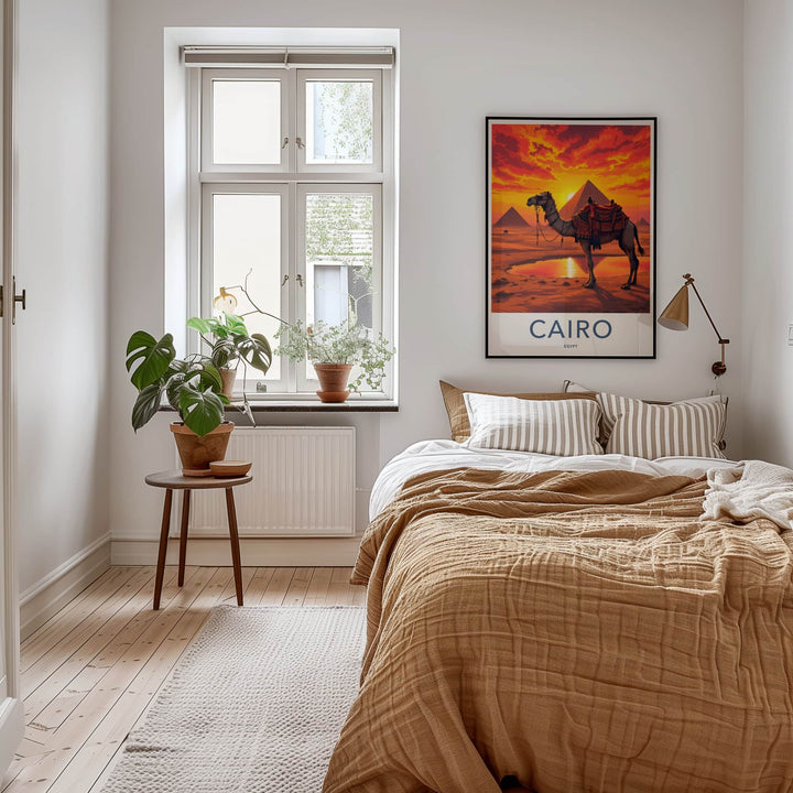 Cairo Poster - Egypt Wall Art - Pyramids Camel Sunset Home Decor