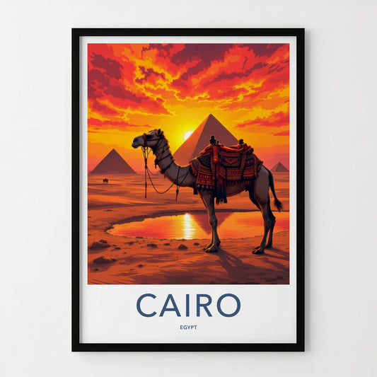Cairo Poster - Egypt Wall Art - Pyramids Camel Sunset Home Decor