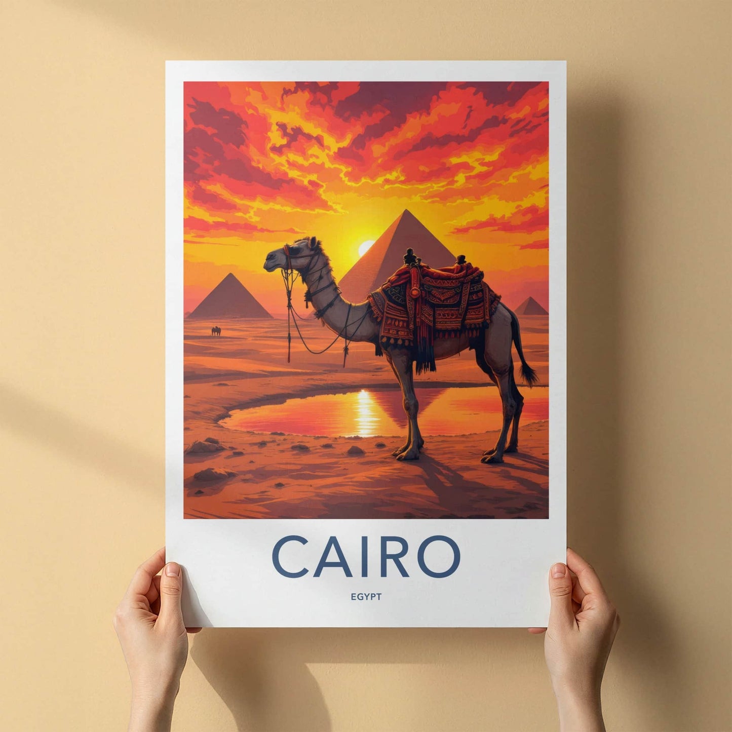 Cairo Poster - Egypt Wall Art - Pyramids Camel Sunset Home Decor