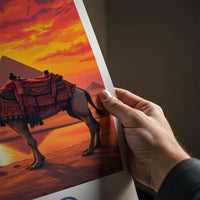 Cairo Poster - Egypt Wall Art - Pyramids Camel Sunset Home Decor