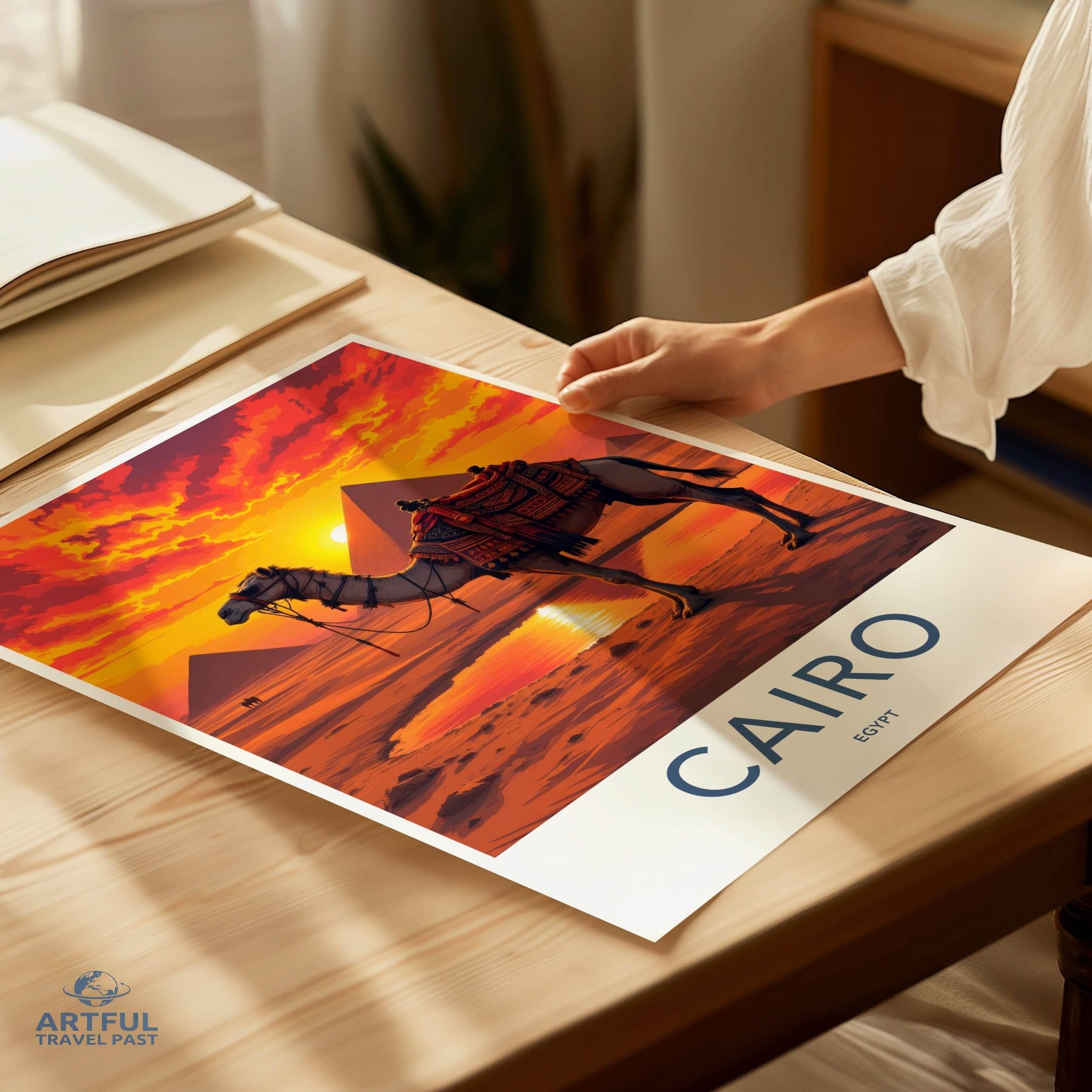Cairo Poster - Egypt Wall Art - Pyramids Camel Sunset Home Decor