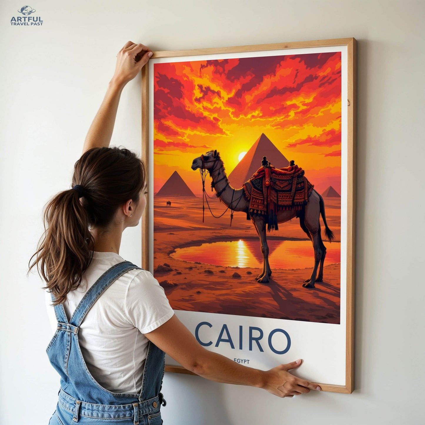 Cairo Poster - Egypt Wall Art - Pyramids Camel Sunset Home Decor