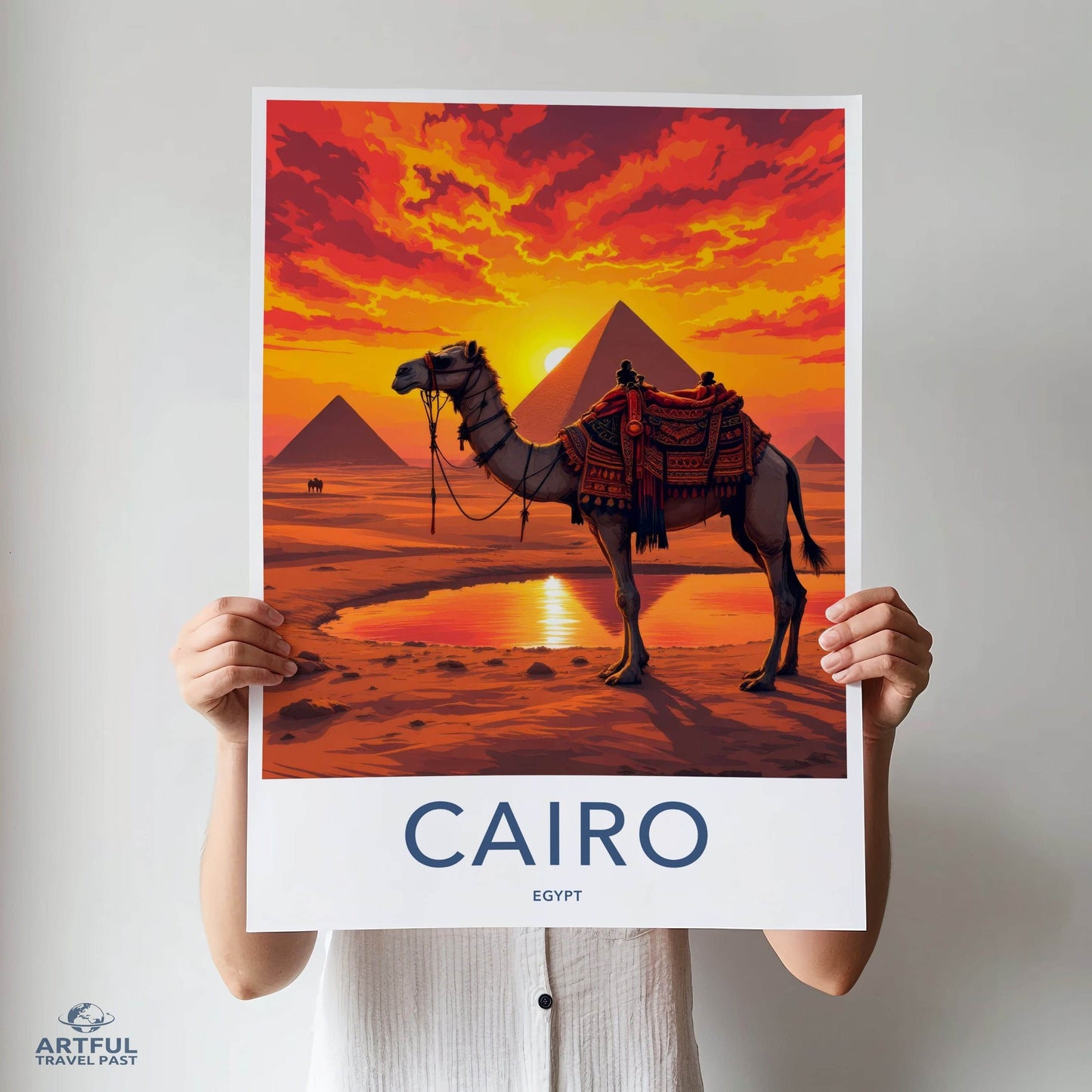 Cairo Poster - Egypt Wall Art - Pyramids Camel Sunset Home Decor