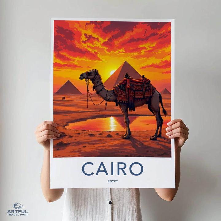 Cairo Poster - Egypt Wall Art - Pyramids Camel Sunset Home Decor