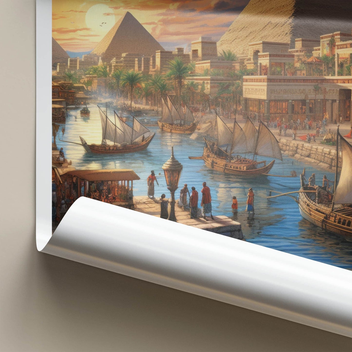 Cairo Poster - Egypt Wall Art - Sunset Pyramids Boats Home Decor