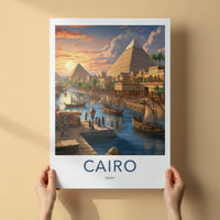 Cairo Poster - Egypt Wall Art - Sunset Pyramids Boats Home Decor