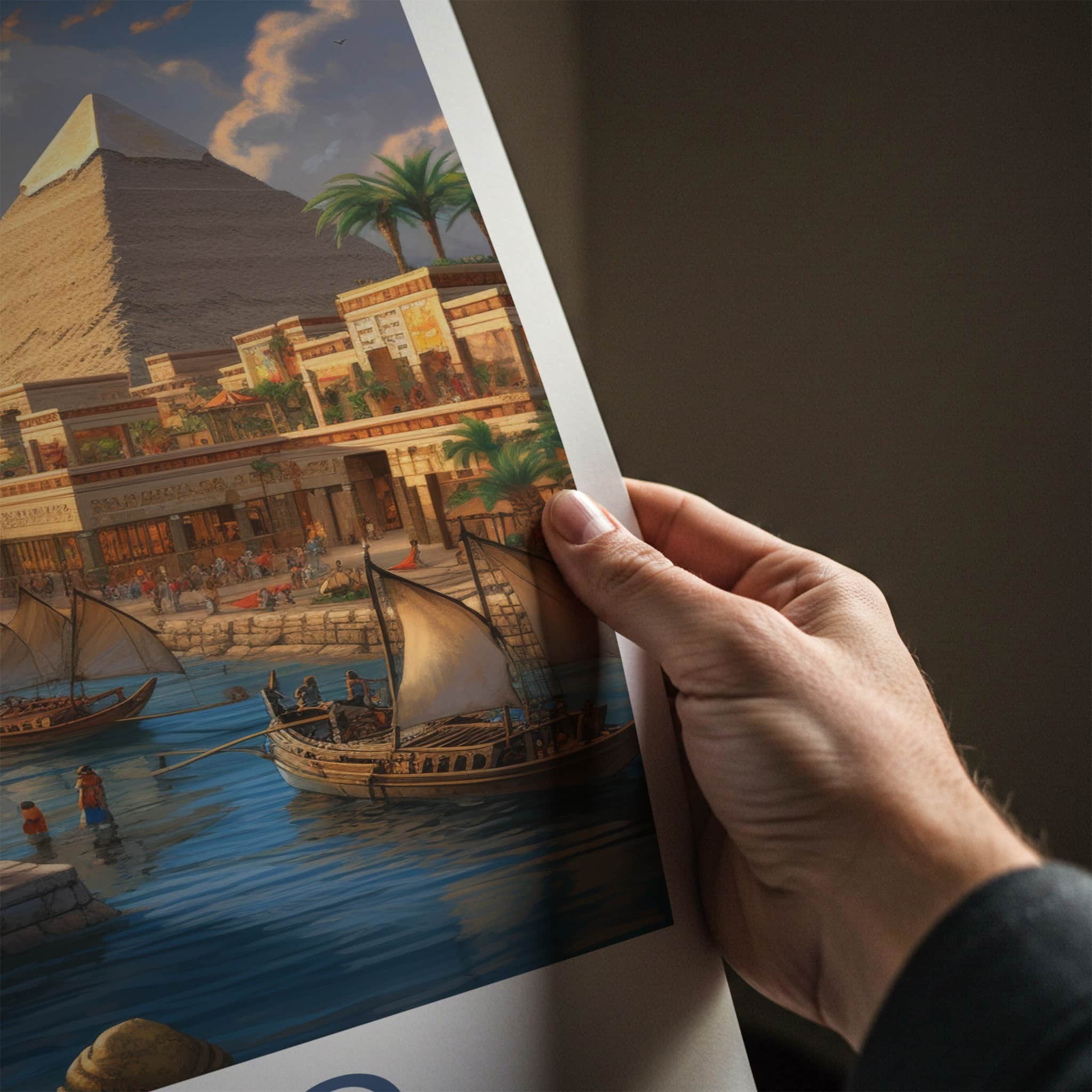 Cairo Poster - Egypt Wall Art - Sunset Pyramids Boats Home Decor