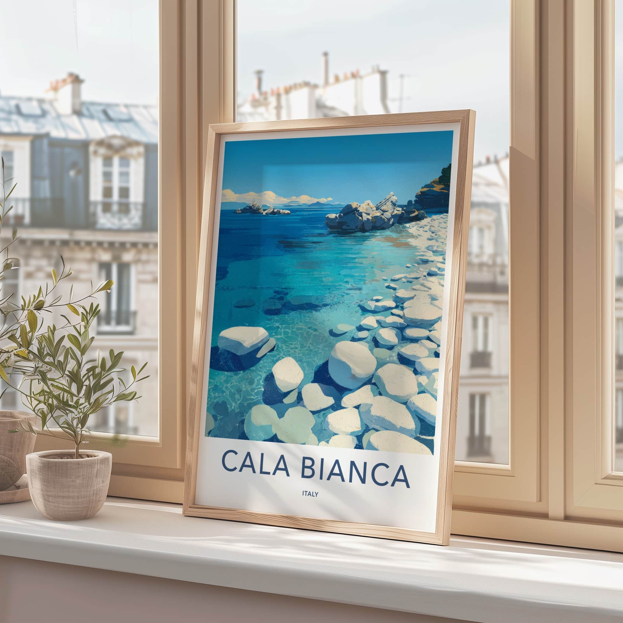 Cala Bianca Poster - Italy Travel Art - Clear Blue Water Wall Decor