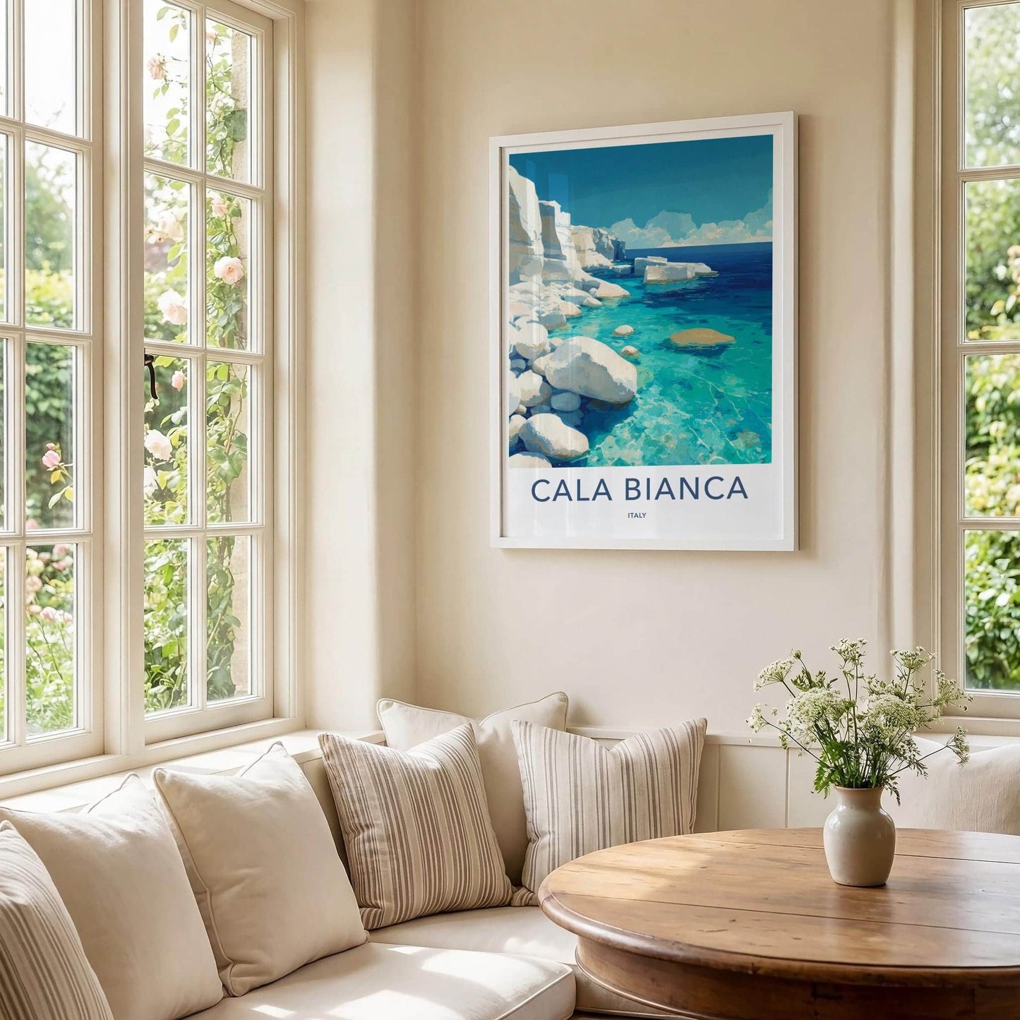 Cala Bianca Poster - Italy Travel Art - White Cliffs Azure Home Decor